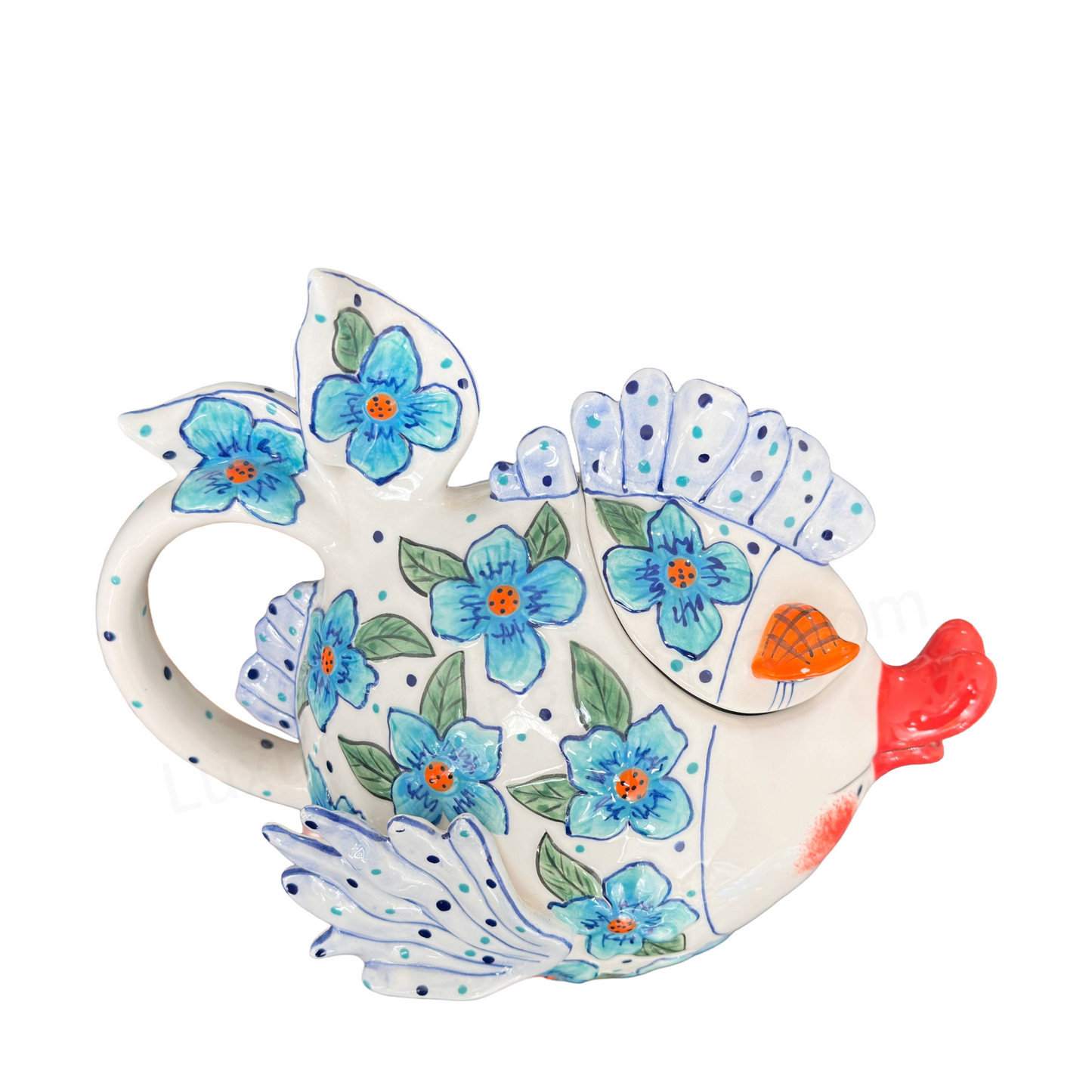Bluesky Whimsical Fish Teapot Vibrant Colors Pour Spout Lips