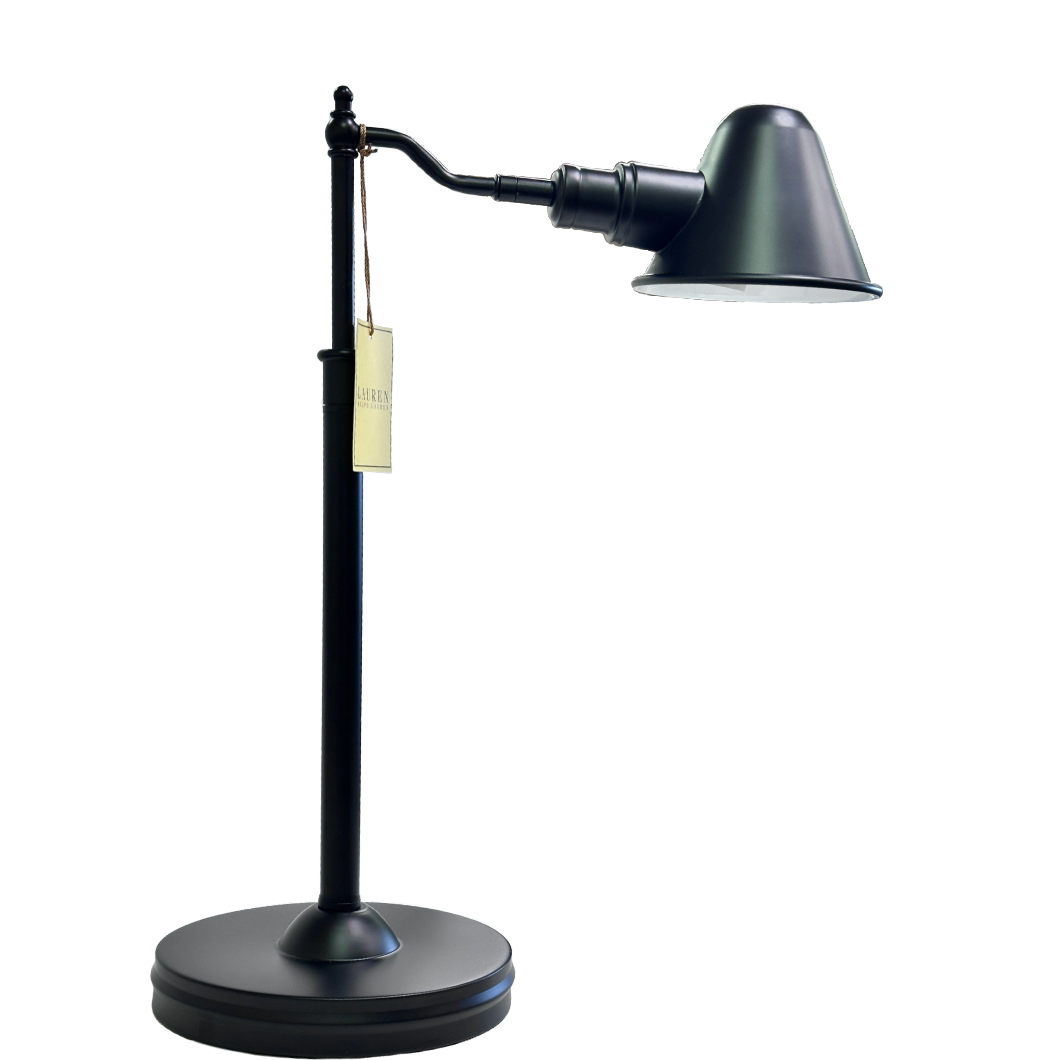 Ralph Lauren Classic Adjustable Desk Lamp Black Metal with Conical Black Shade