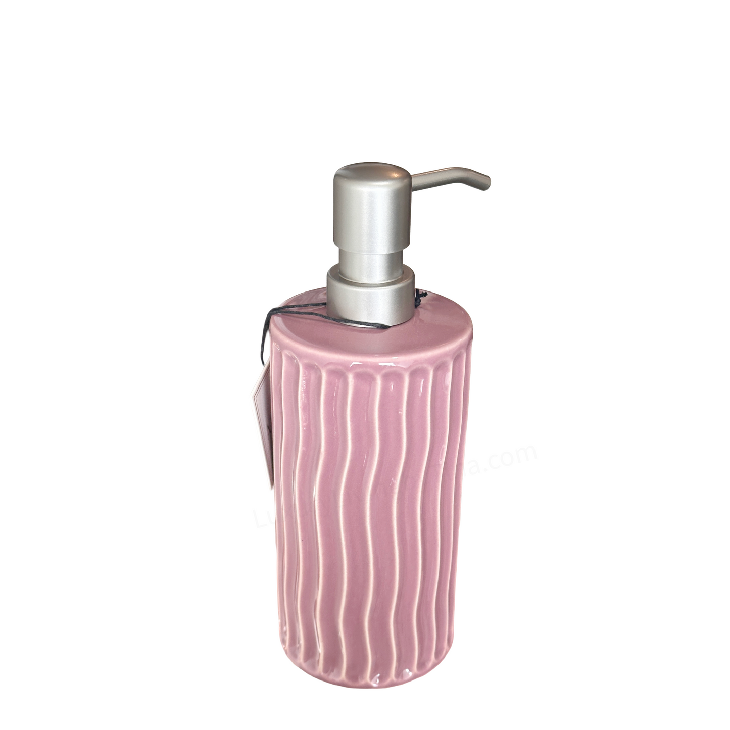 Soap Pump Dispenser Ceramic Mauve with Wavy Vertical Ribbing & Silver Pump