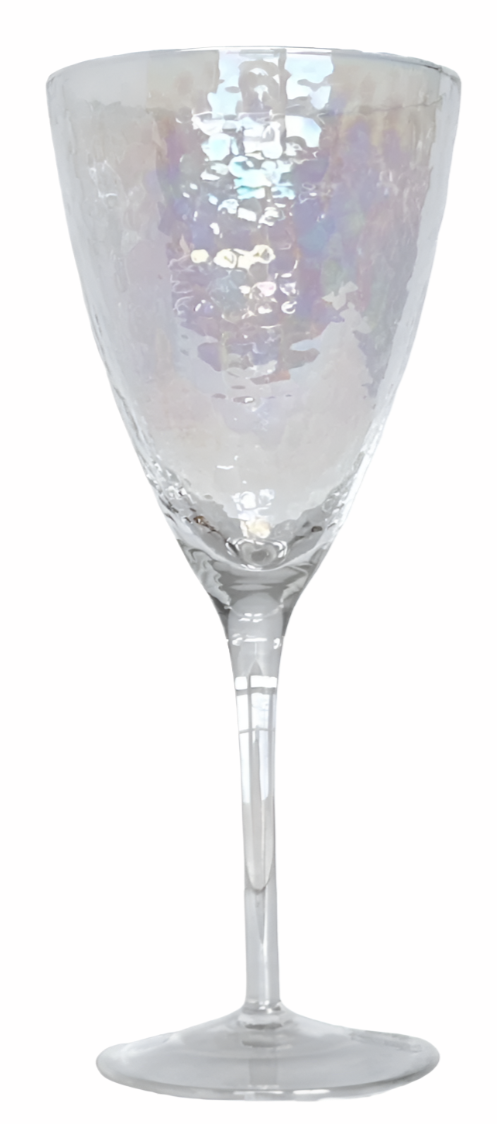 iridescent wine glass on a white background