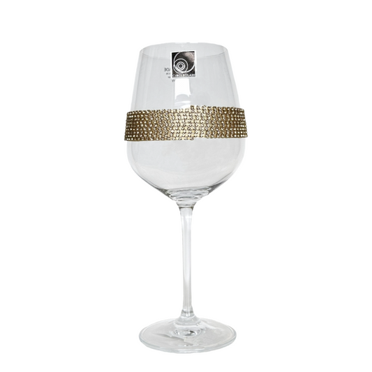 Set of 4 Wine Glasses Handmade Clear Glass w/Sparkling Crystal Gold Band by CircleGlass