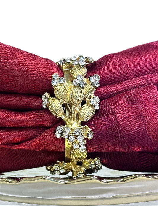 Napkin Rings, Sparkling Gold Jeweled Crystals on Gold Band Set of Four