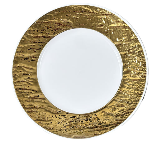 White salad plate with a thick textured gold rim