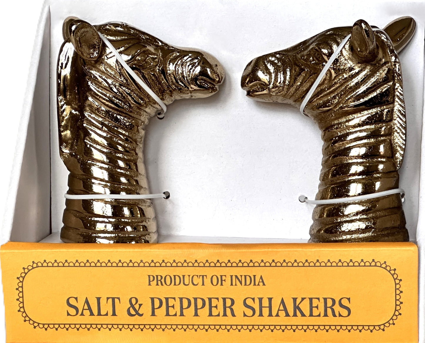 Salt & Pepper Shakers Zebras Gold Colored Detailed Head Sculpting Unique Gifts