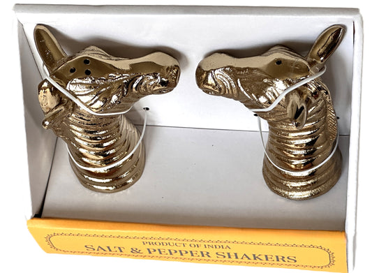 Salt & Pepper Shakers Zebras Gold Colored Detailed Head Sculpting Unique Gifts