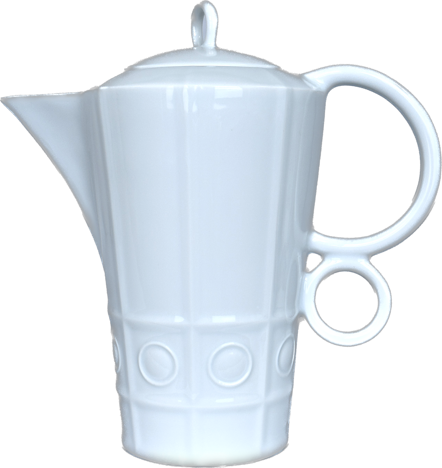 Coffee Pot, Carafe, White Geometric w/Circular Handles by Philippe Deshoulieres
