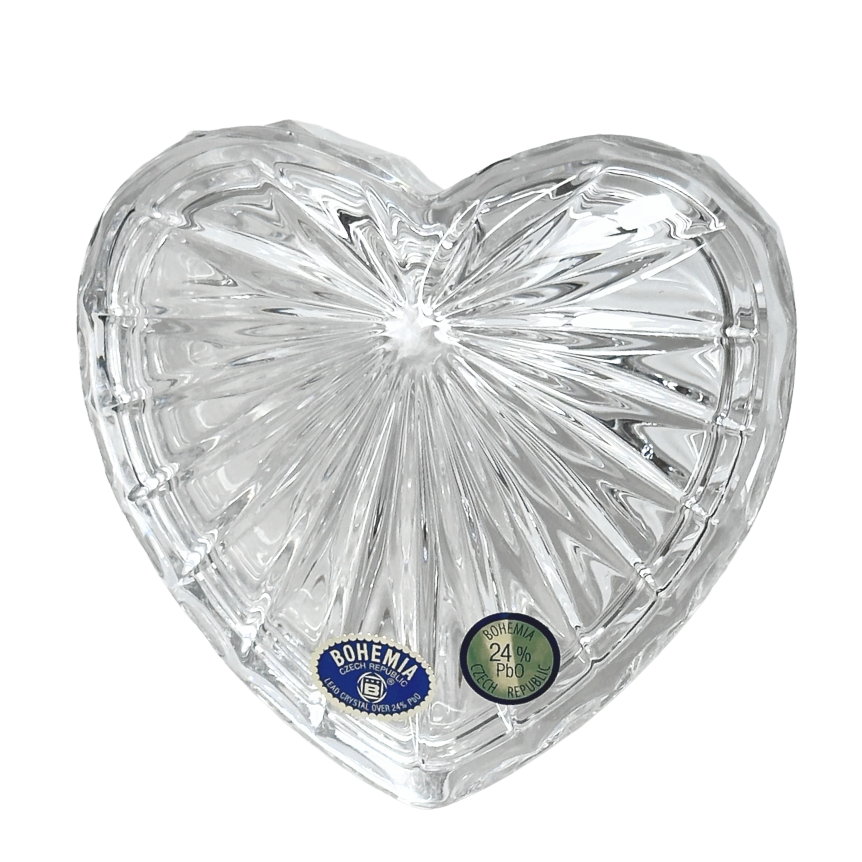 Bohemia Crystal Glass Heart Shaped Jewelry, Gift, Trinket, Box with Crystal Glass Cover