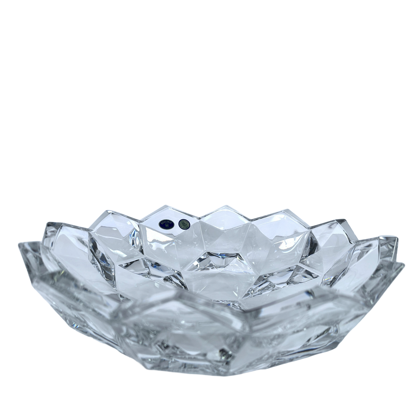Bohemia Crystal Honeycomb Glass Bowl w/Scalloped Rim Handblown in Czech Republic