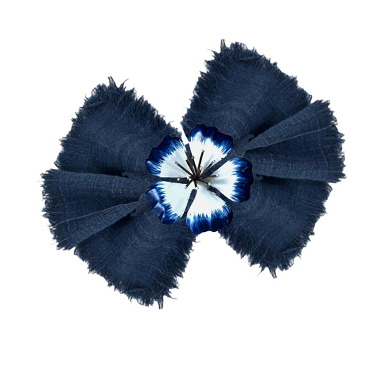 Napkin Rings Blue & White Hibiscus Flower w/Brass Center by Cynthia Rowley Set/4