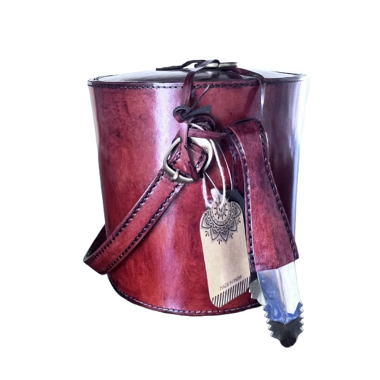 Ice Bucket, Wine Chiller, 100% Genuine Leather Brown w/Brass Buckels & Tongs
