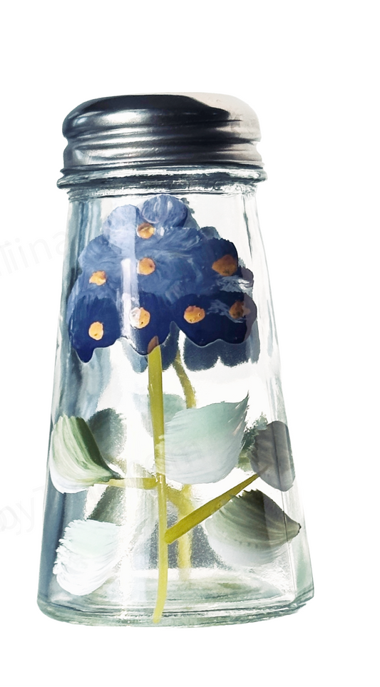 Salt & Pepper Shaker Set Glass Hand-Painted Yellow & Orange Sunflower Silver Top
