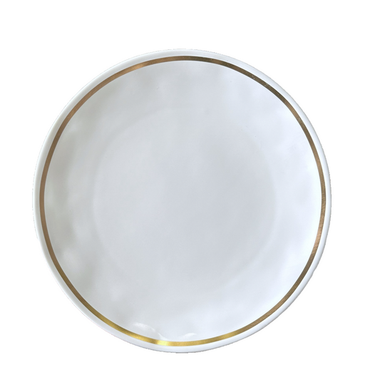 White 9" plate with a gold rim