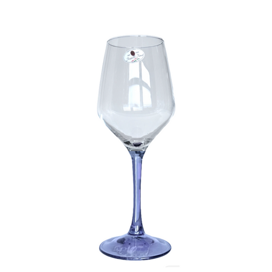 Wine Glass Transparent Purple Stem Handblown in Italy by Cristalleria Fumo Set of 3