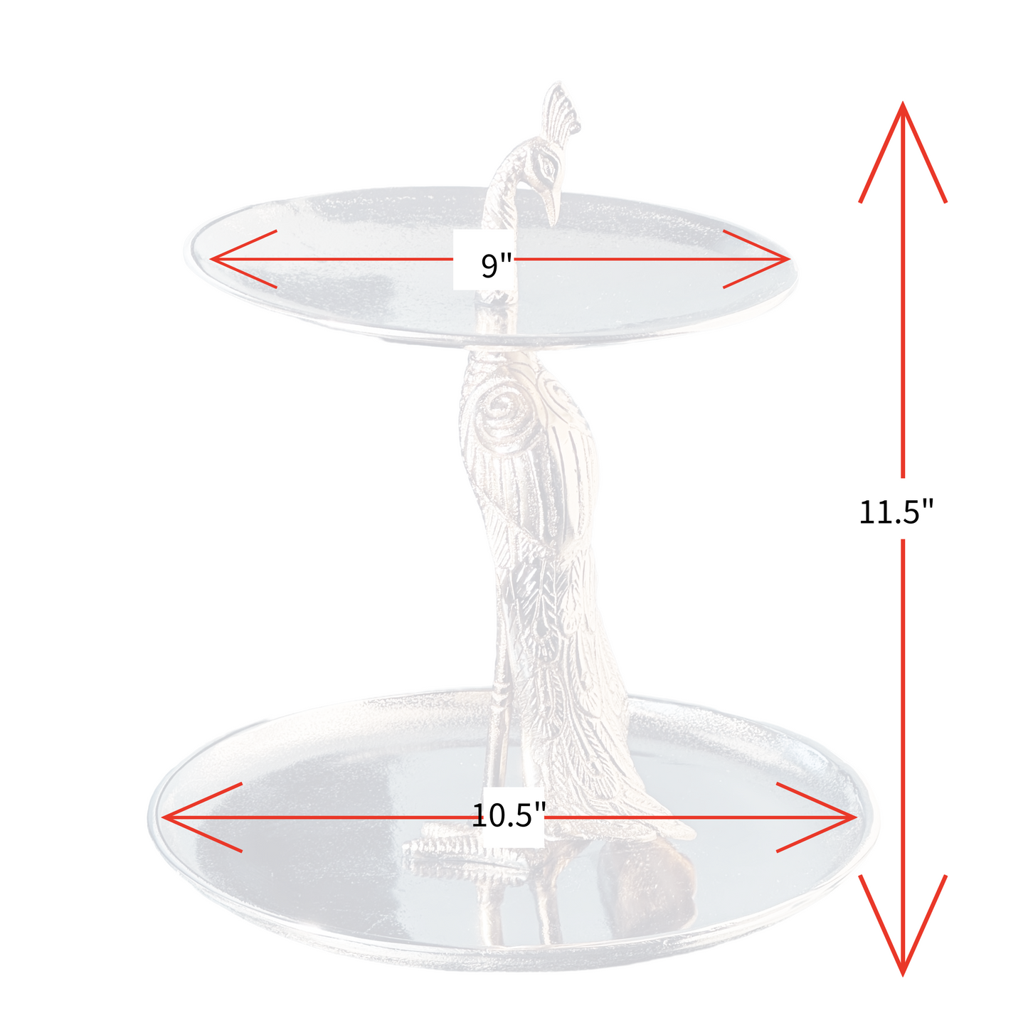 2-Tier Dessert Appetizer Tray Stand Silver Metal Peacock Entertaining Decor