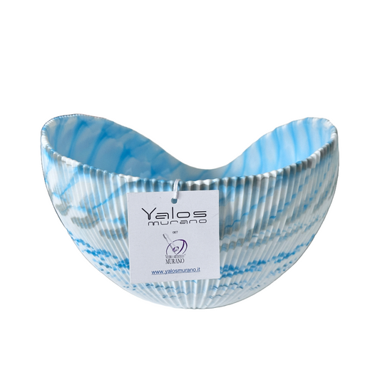 Sea Blue Murano Glass Bowl Curved Sides Handmade in Italy byYalos Murano Glass