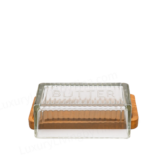 Butter Dish Keeper Glass Dome on Wood Base Ebern Designs Perette