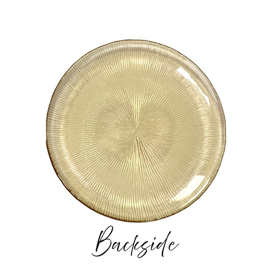 backside of textured gold glass circular plates