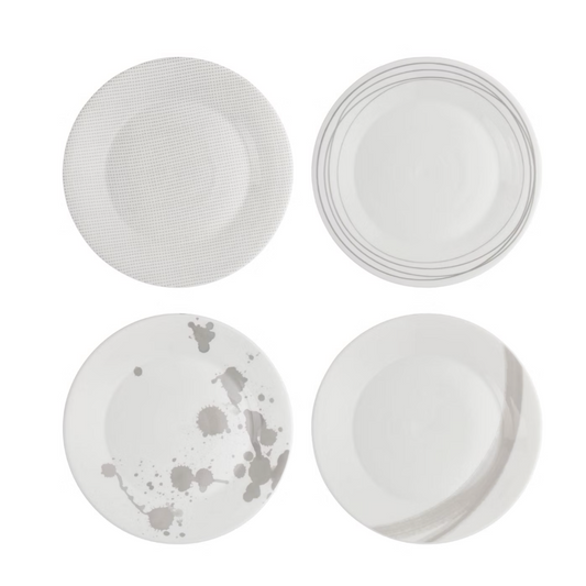 Royal Doulton 1815 London Plate Set 9.5" Mixed Patterns Set of 4 Porcelain Gray