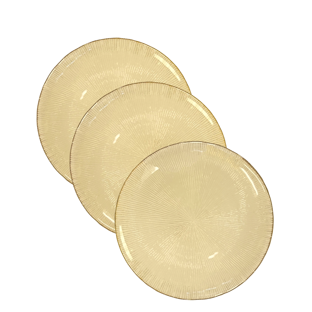 Set of three textured gold glass circular plates