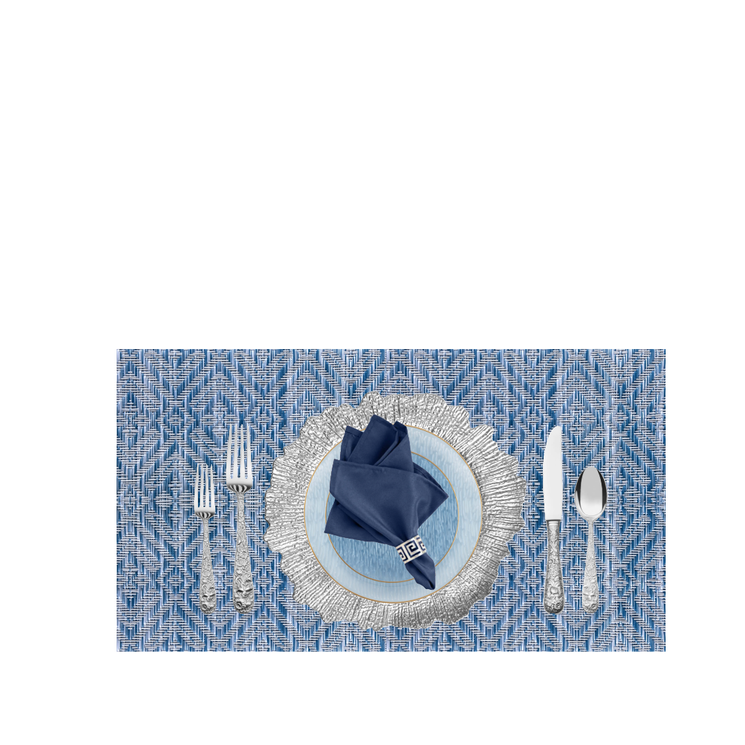 Placemats Rectangle 13"x18" Blue & Silver Geometric Hexagons & Diamond Shapes