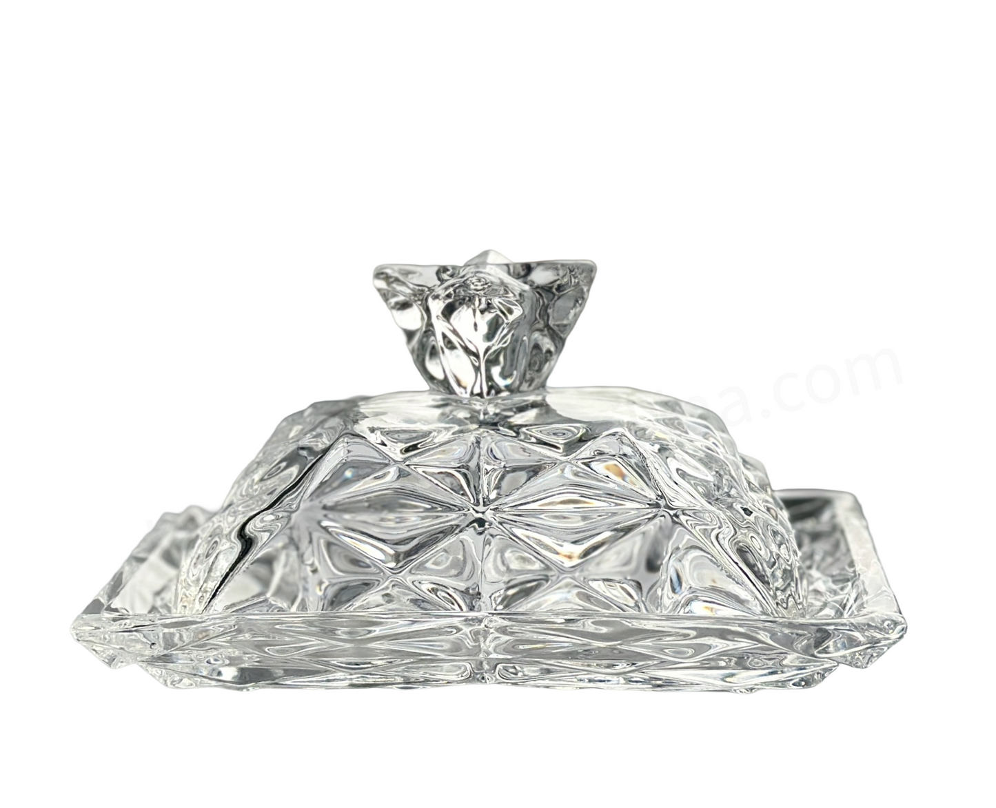 Butter Keeper Dish Diamond Cut‑Glass with Faceted Lid Retro Kitchen Serveware