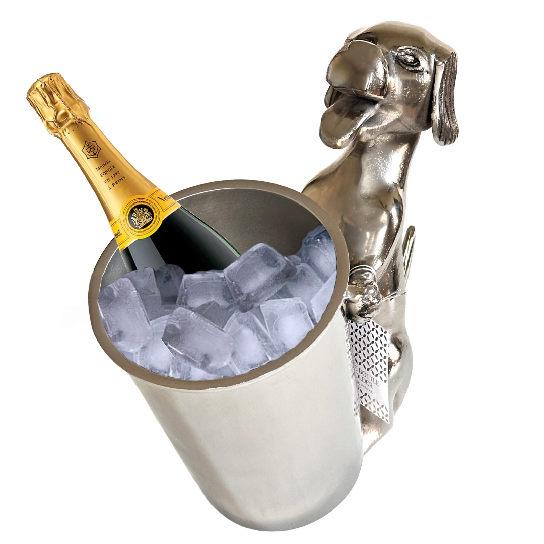 Unique Wine Chiller, Ice Bucket, Adorable Silver Puppy Dog Holding Bucket