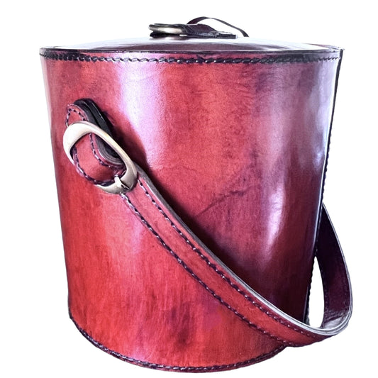 Ice Bucket, Wine Chiller, 100% Genuine Leather Brown w/Brass Buckels & Tongs