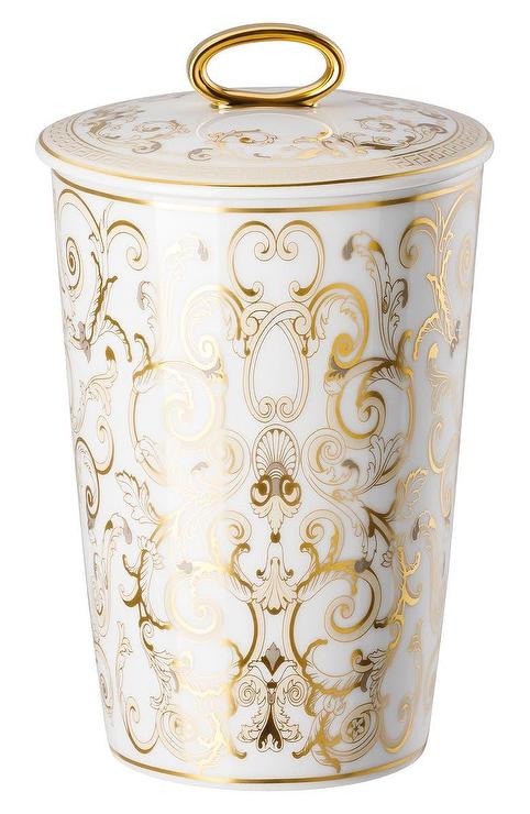 Versace Medusa Gala Gold Porcelain Lidded Votive Le Jardin de Versace Fragrance