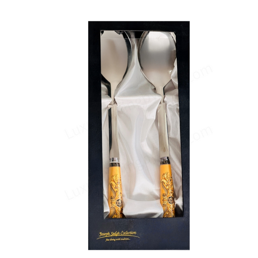 Serving Spoon & Fork White Gold Intricate Detail Stainless Steel by Joseph Sedgh