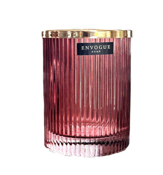 Toothbrush Holder Pink Raspberry Ribbed Glass w/Gold Rim Divider by Envogue