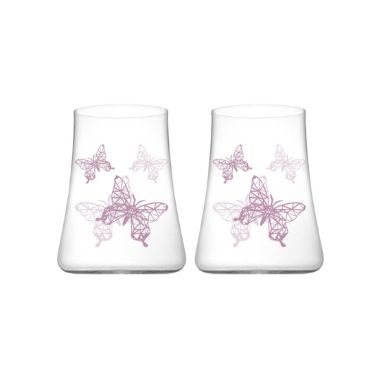 JoyJolt Crystal Highball / Stemless Wine Glasses Butterfly Meadow Collection 2pc