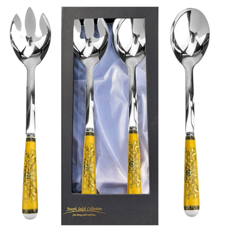 Serving Spoon & Fork White Gold Intricate Detail Stainless Steel by Joseph Sedgh
