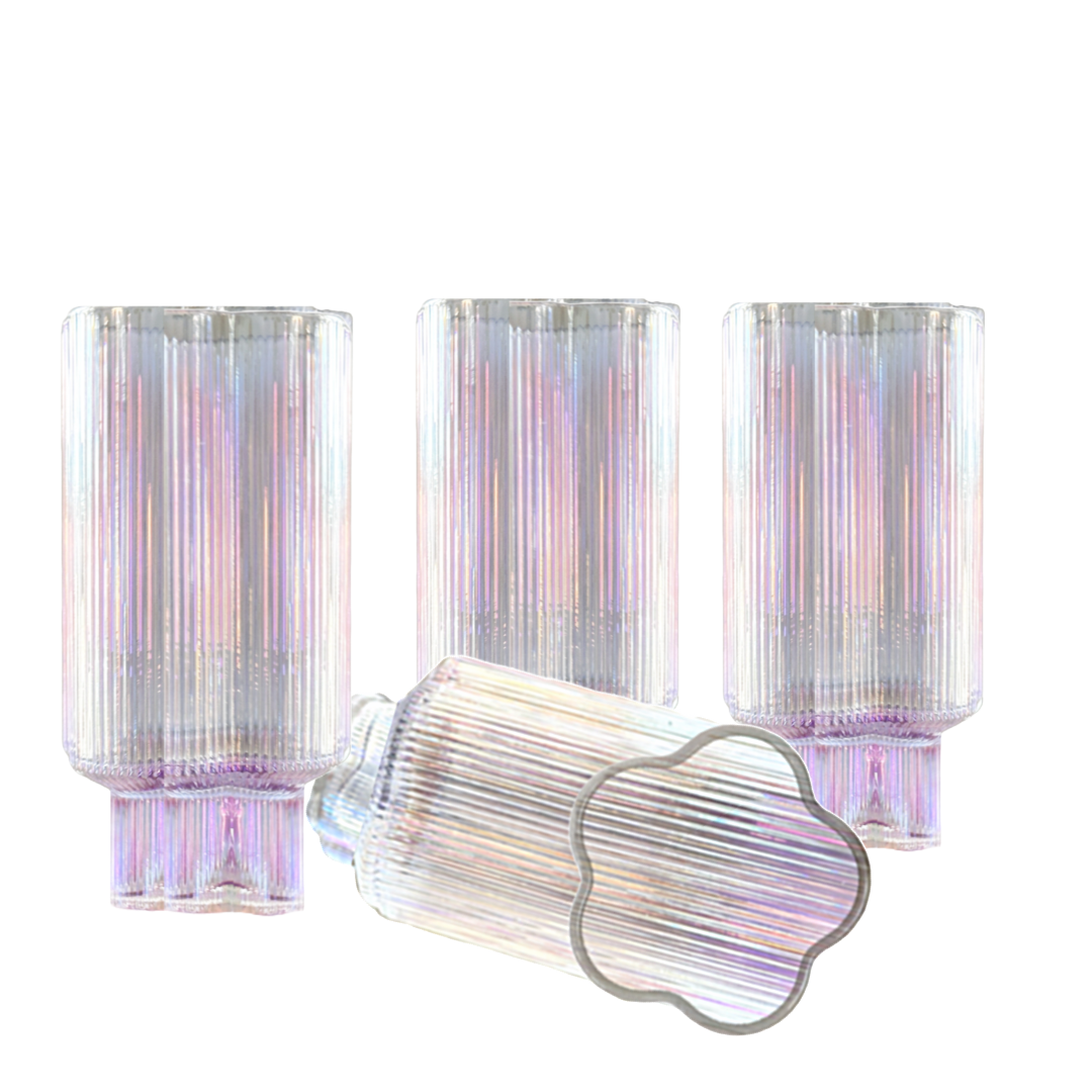 Flower Highball Glass Translucent Ribbed Texture Iridescent Finish Cleo & June
