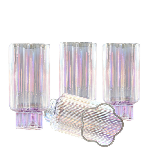 Flower Highball Glass Translucent Ribbed Texture Iridescent Finish Cleo & June