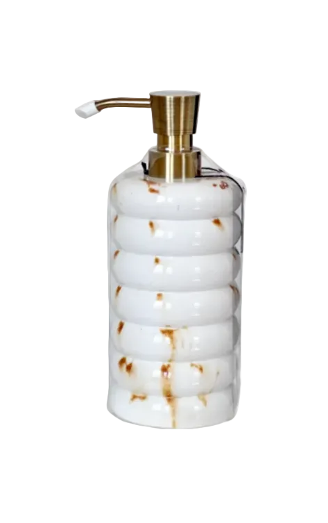 Ceramic Bathroom Soap Pump Dispenser Ribbed w/Gold Streaks & Pump by Envogue
