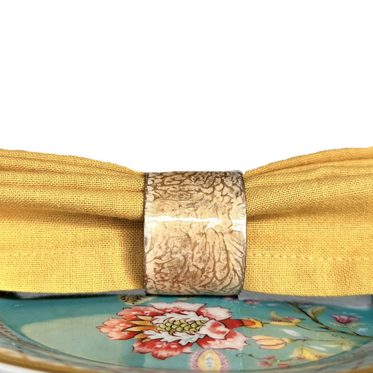 Two Tone Gold Napkin Rings, Round Band Textured Cuff Set of 4