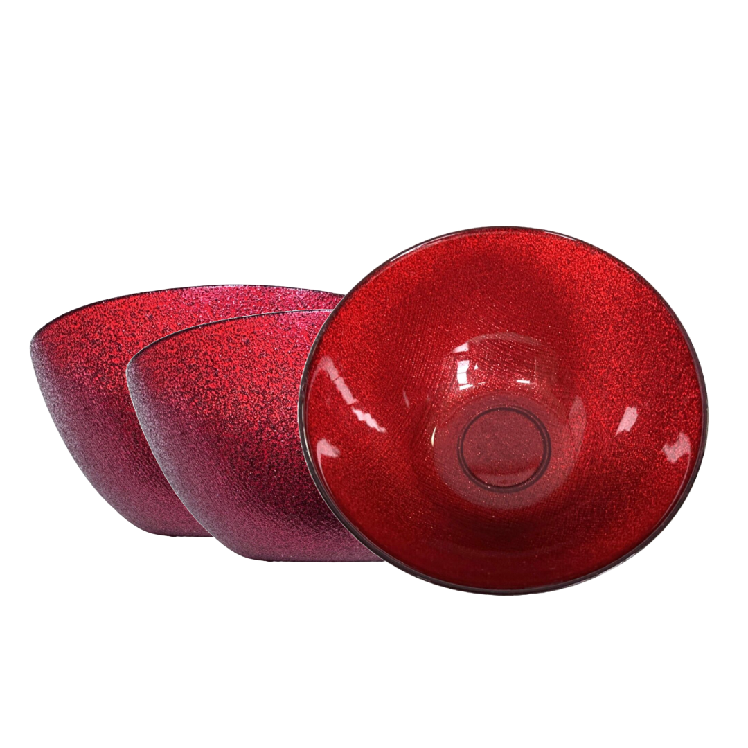 Christmas Day Red Sparkling Glass Dinner Side Bowl w/Textured Back Desserts