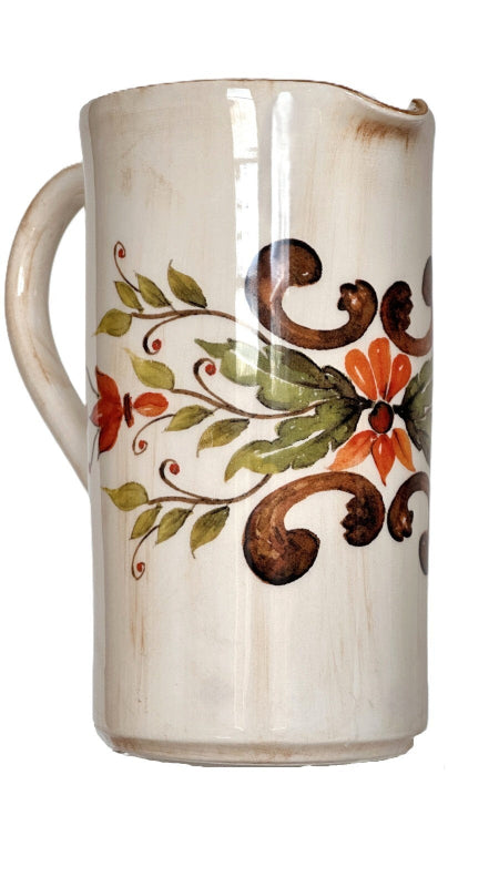 Ceramic Jug Distressed Antique Style Embossed Scroll Made Italy Ceramica Cuore