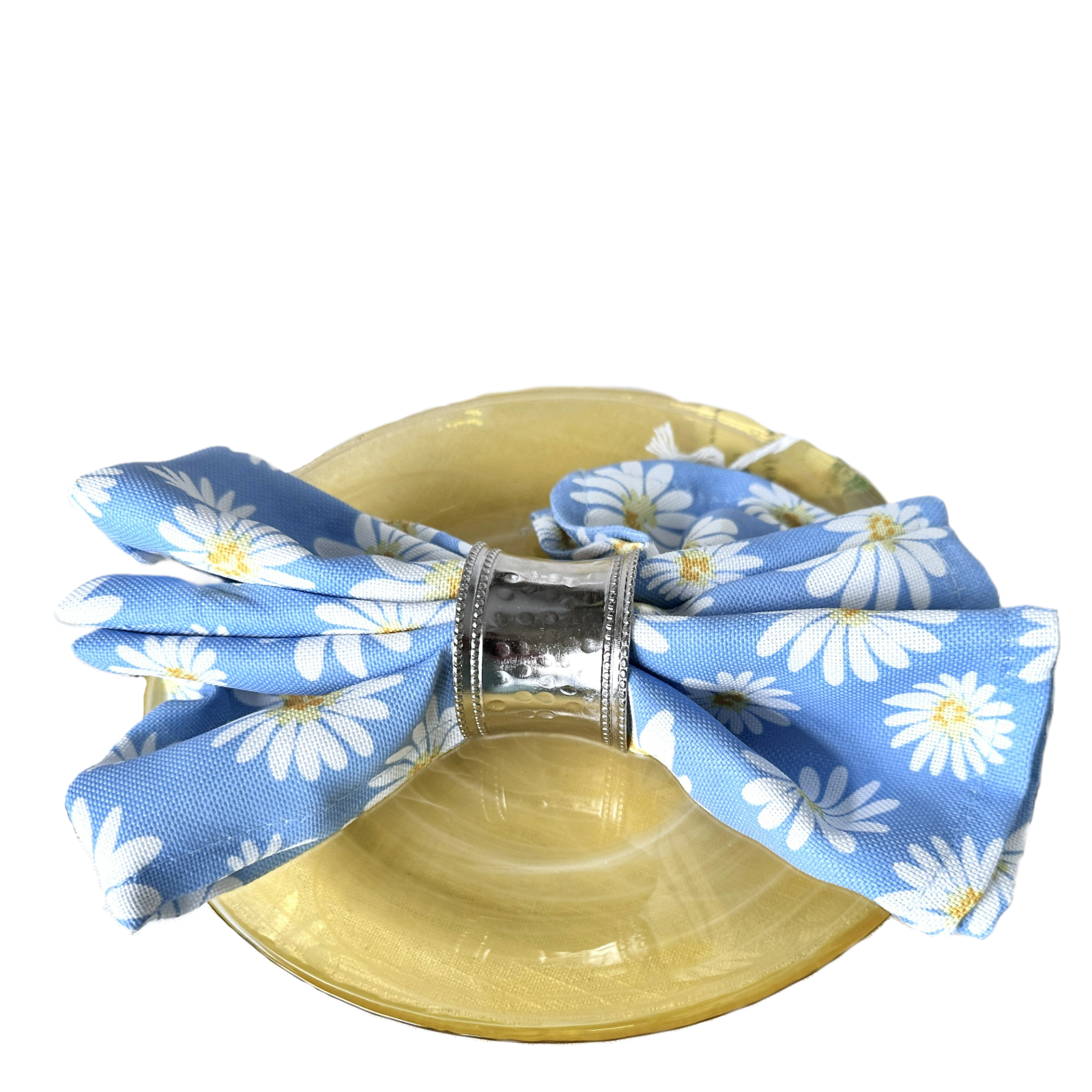 Silver Napkin Rings, Round Band Wide Hammered Cuff with Double Beaded Rim Set/4