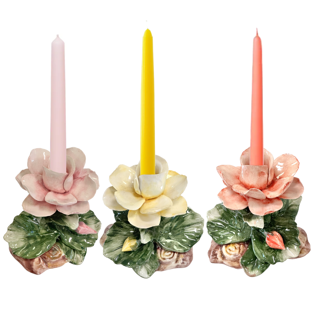 Candle Holder Arte di Capodimonte Hand Crafted/Painted Porcelain Roses Set of 3