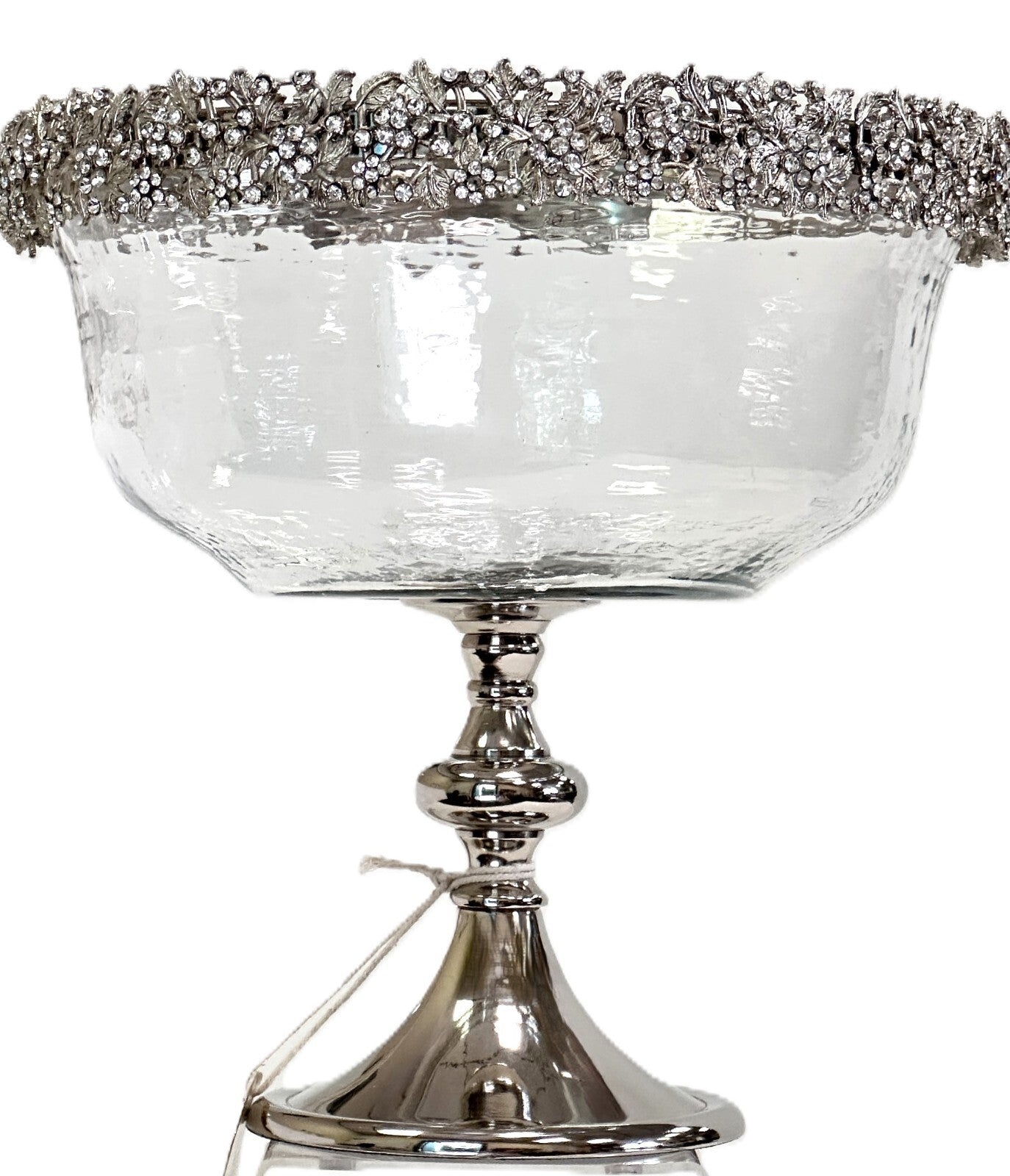 Tall Pedestal Fruit Salad Bowl Clear Glass Silver Base & Silver Crystal Rim