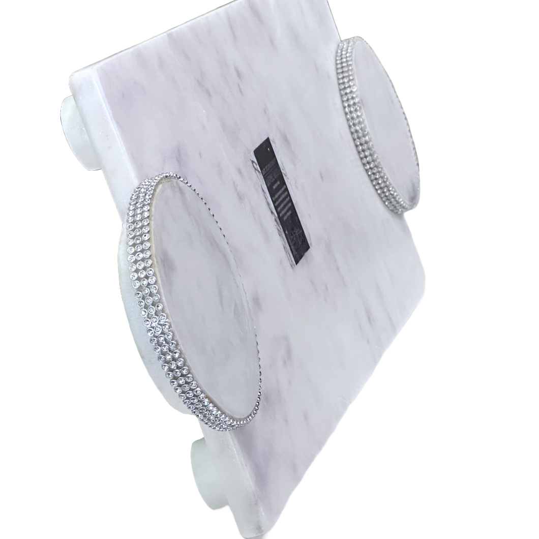 Marble Charcuterie Serving Board Dessert Tray 2 Raised Platforms w/Crystals 21x8