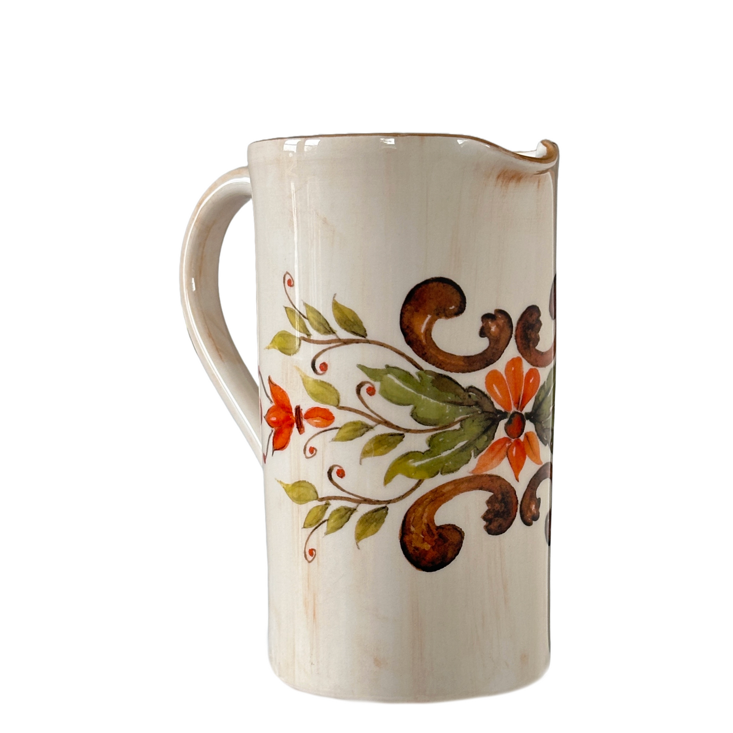 Ceramic Jug Distressed Antique Style Embossed Scroll Made Italy Ceramica Cuore