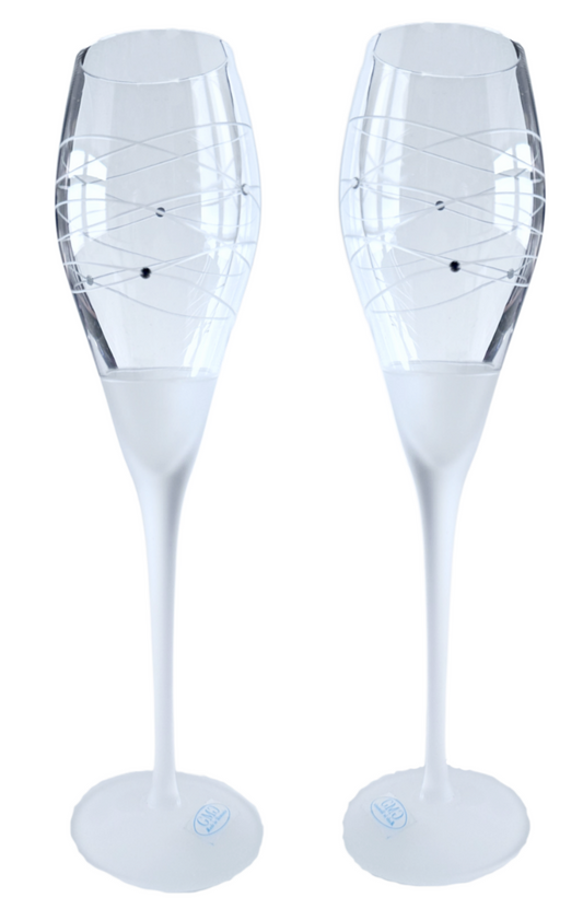 Champagne Glass Flute with Frosted Stem & Frosted Abstract Swirls Set of 2