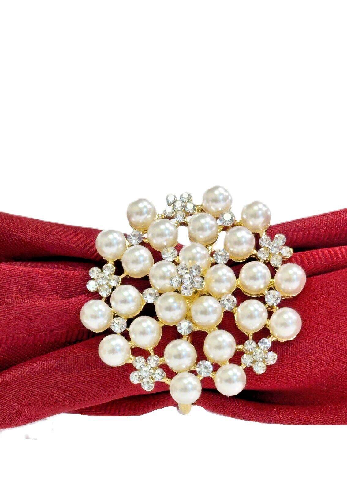 Christmas Holiday Napkin Rings Sparkling Bling Starburst of Pearls on Gold Base