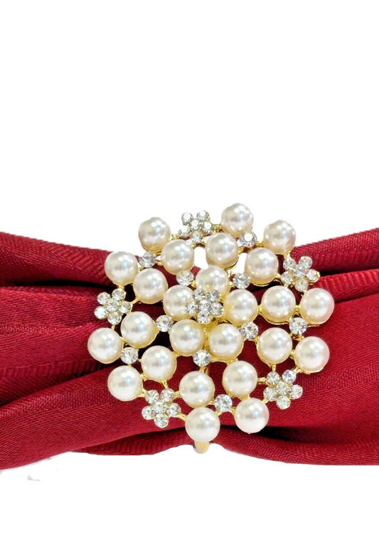 Christmas Holiday Napkin Rings Sparkling Bling Starburst of Pearls on Gold Base