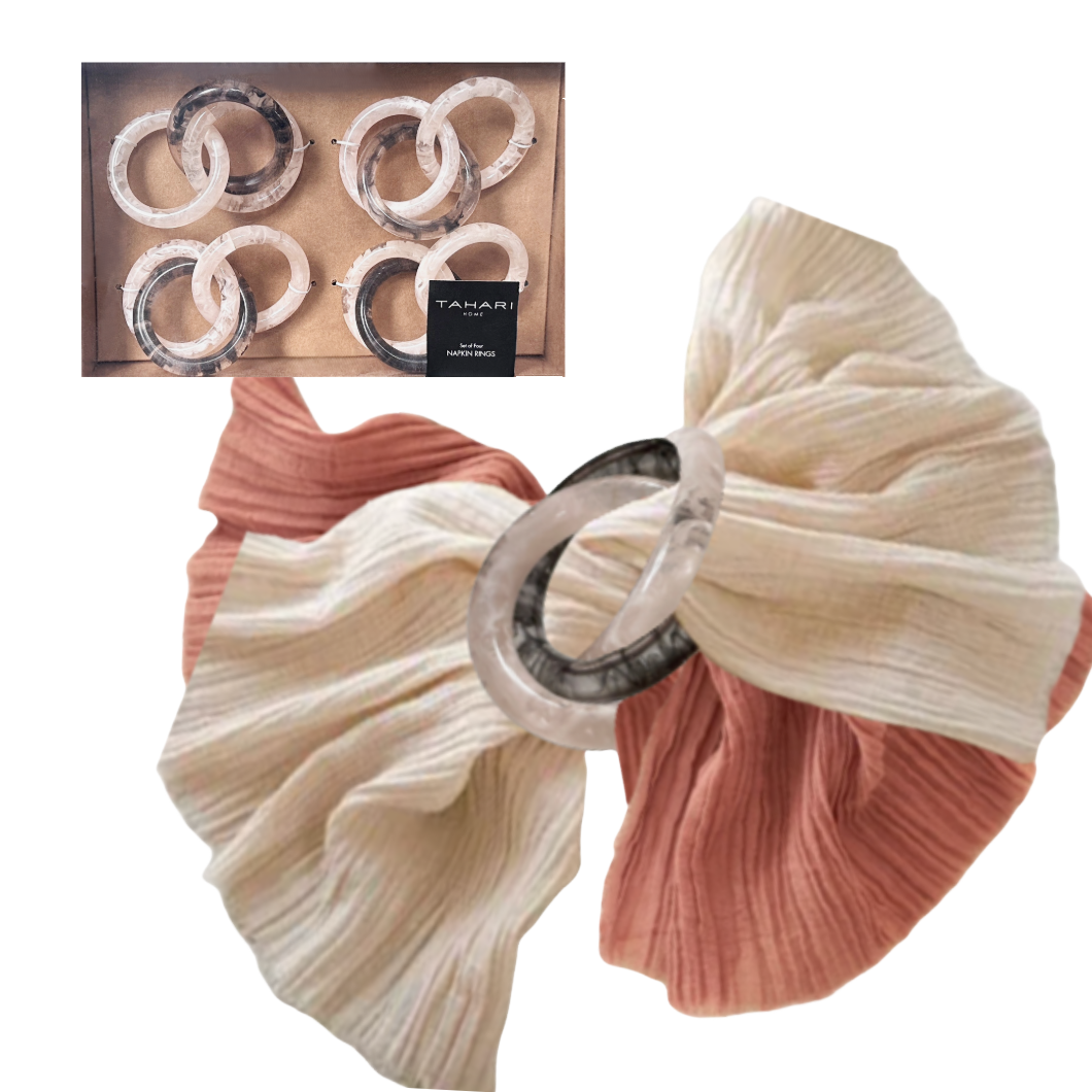 Tahari Home Napkin Rings Tortoise Chain 100% Resin Set of 4