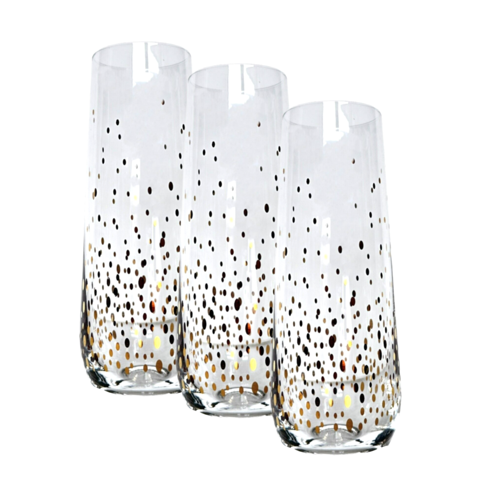 Champagne Glass Stemless Cascading Gold Confetti Polka Dots Fun & Festive Set 3