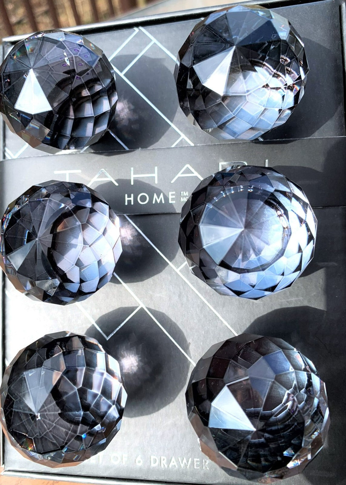 Tahari Cabinet Crystal Pull Drawer Knobs. Round Faceted, Midnight Blue, Set/6