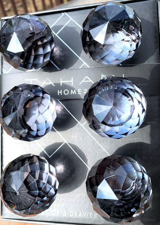 Tahari Cabinet Crystal Pull Drawer Knobs. Round Faceted, Midnight Blue, Set/6
